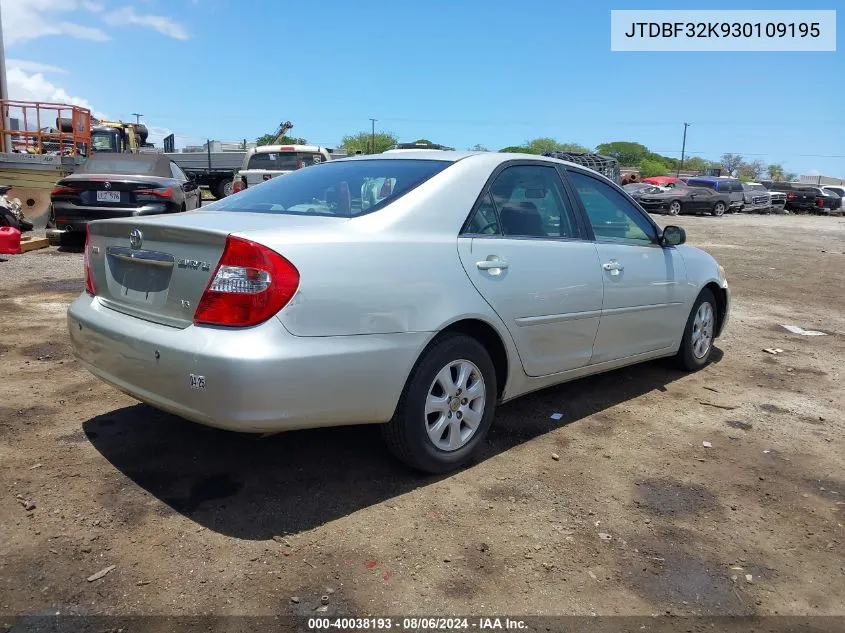 2003 Toyota Camry Le V6/Se V6/Xle V6 VIN: JTDBF32K930109195 Lot: 40038193