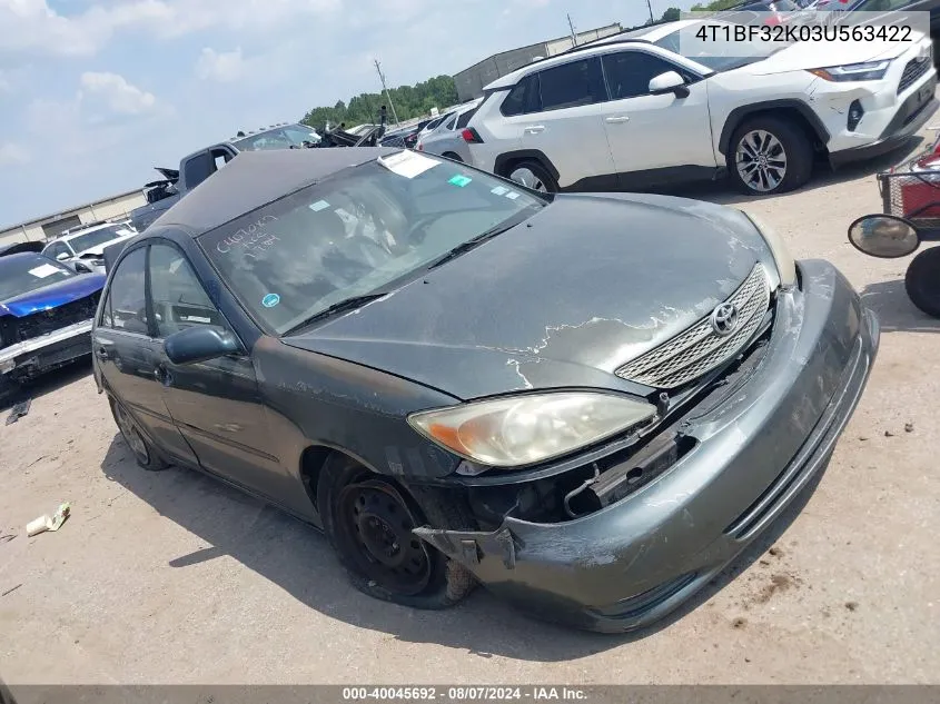 2003 Toyota Camry Le V6 VIN: 4T1BF32K03U563422 Lot: 40045692