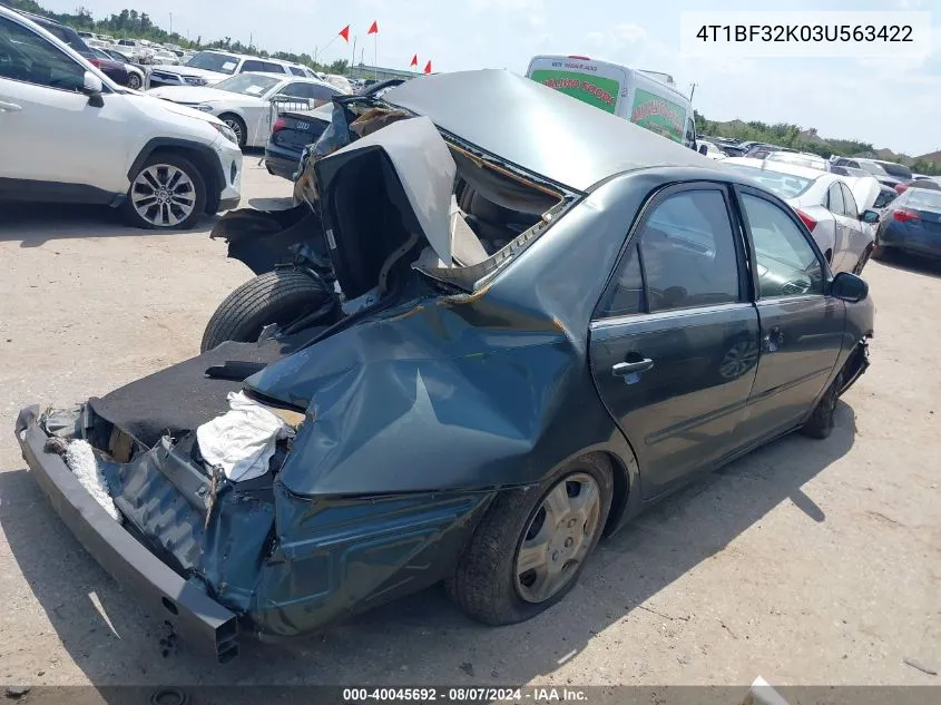 2003 Toyota Camry Le V6 VIN: 4T1BF32K03U563422 Lot: 40045692