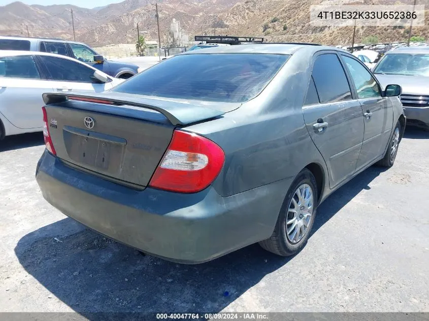 2003 Toyota Camry Se VIN: 4T1BE32K33U652386 Lot: 40047764