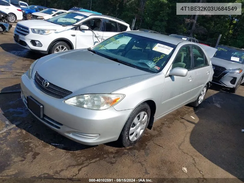 2003 Toyota Camry Le/Xle/Se VIN: 4T1BE32K03U684549 Lot: 40102591