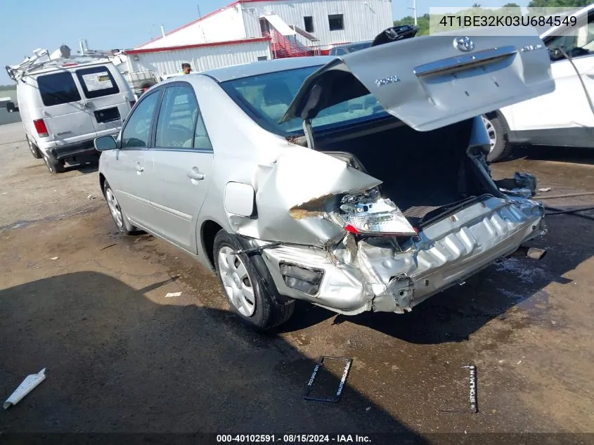 2003 Toyota Camry Le/Xle/Se VIN: 4T1BE32K03U684549 Lot: 40102591