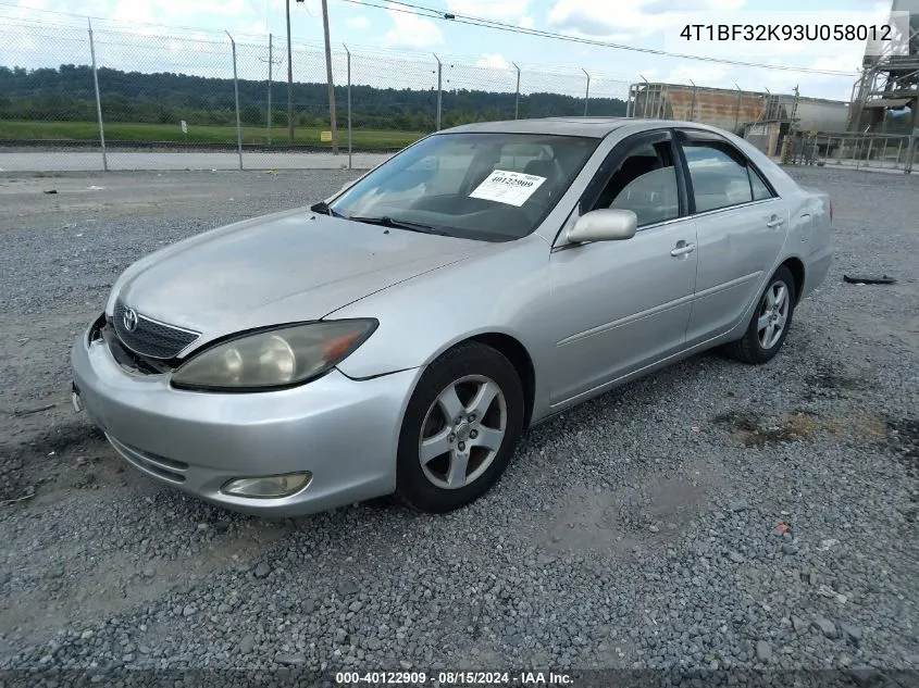 4T1BF32K93U058012 2003 Toyota Camry Se V6