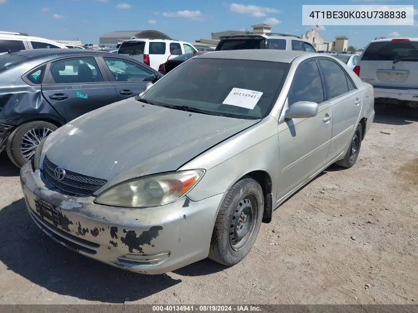 2003 Toyota Camry Le VIN: 4T1BE30K03U738838 Lot: 40134941