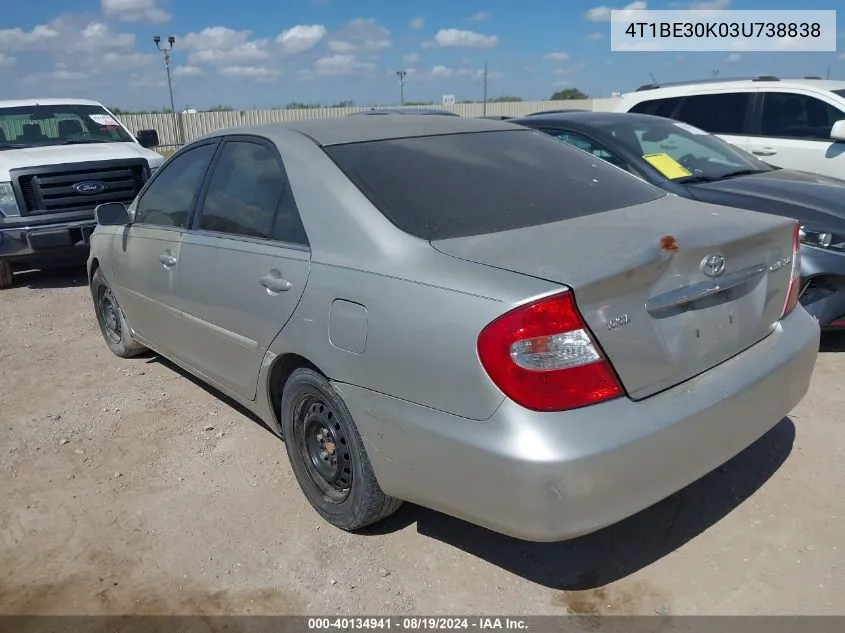 2003 Toyota Camry Le VIN: 4T1BE30K03U738838 Lot: 40134941