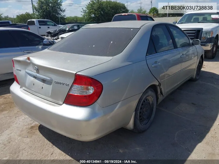 2003 Toyota Camry Le VIN: 4T1BE30K03U738838 Lot: 40134941