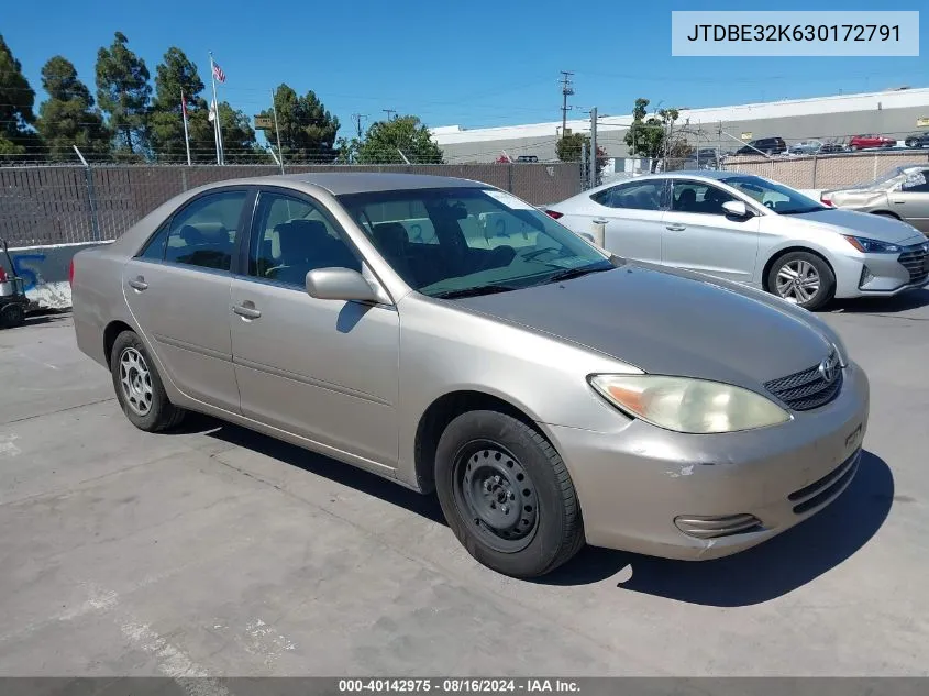 2003 Toyota Camry Le VIN: JTDBE32K630172791 Lot: 40142975