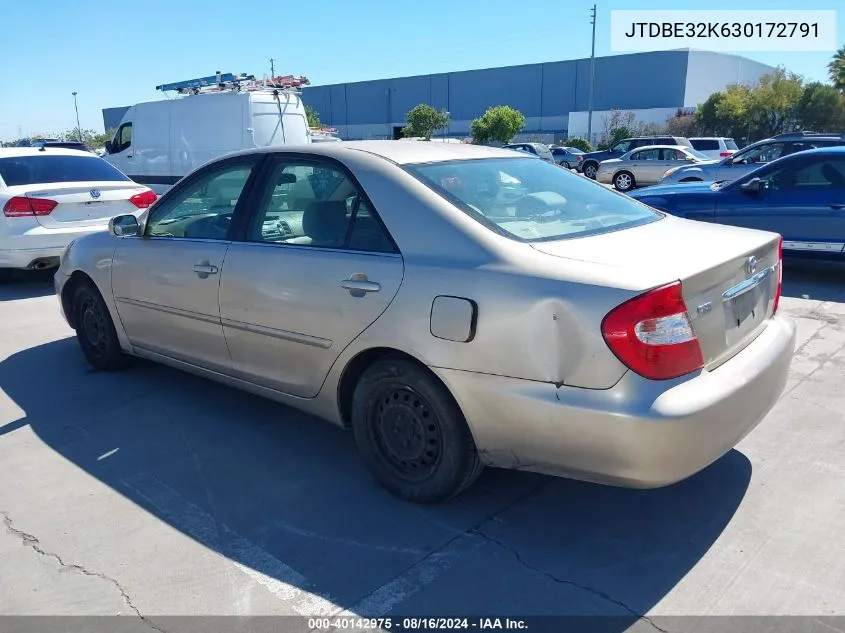 2003 Toyota Camry Le VIN: JTDBE32K630172791 Lot: 40142975