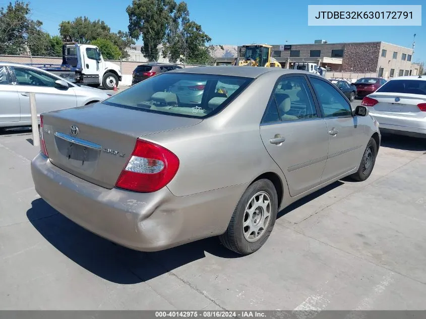 2003 Toyota Camry Le VIN: JTDBE32K630172791 Lot: 40142975