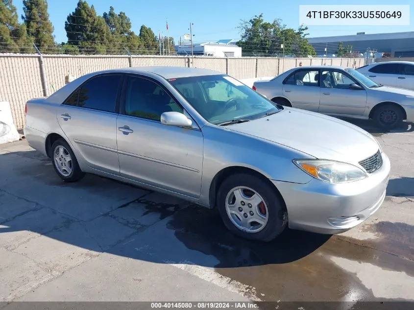 2003 Toyota Camry Le V6 VIN: 4T1BF30K33U550649 Lot: 40145080