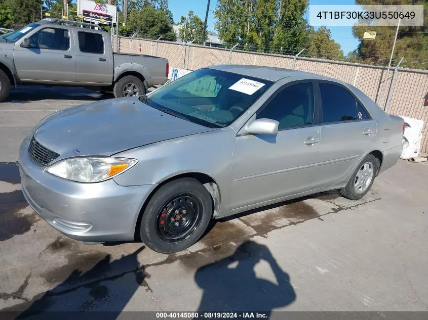 2003 Toyota Camry Le V6 VIN: 4T1BF30K33U550649 Lot: 40145080