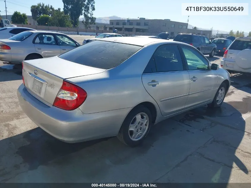 2003 Toyota Camry Le V6 VIN: 4T1BF30K33U550649 Lot: 40145080