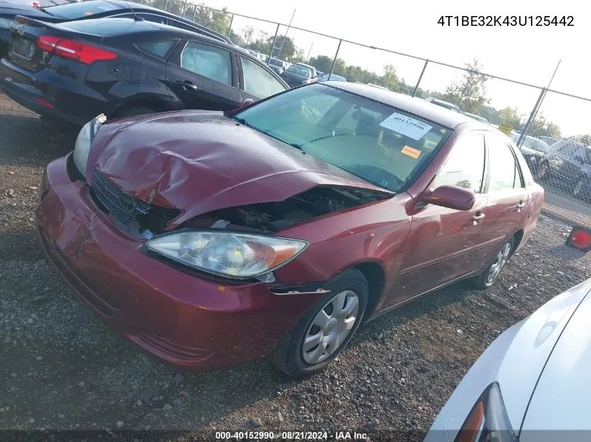 2003 Toyota Camry Le VIN: 4T1BE32K43U125442 Lot: 40152990