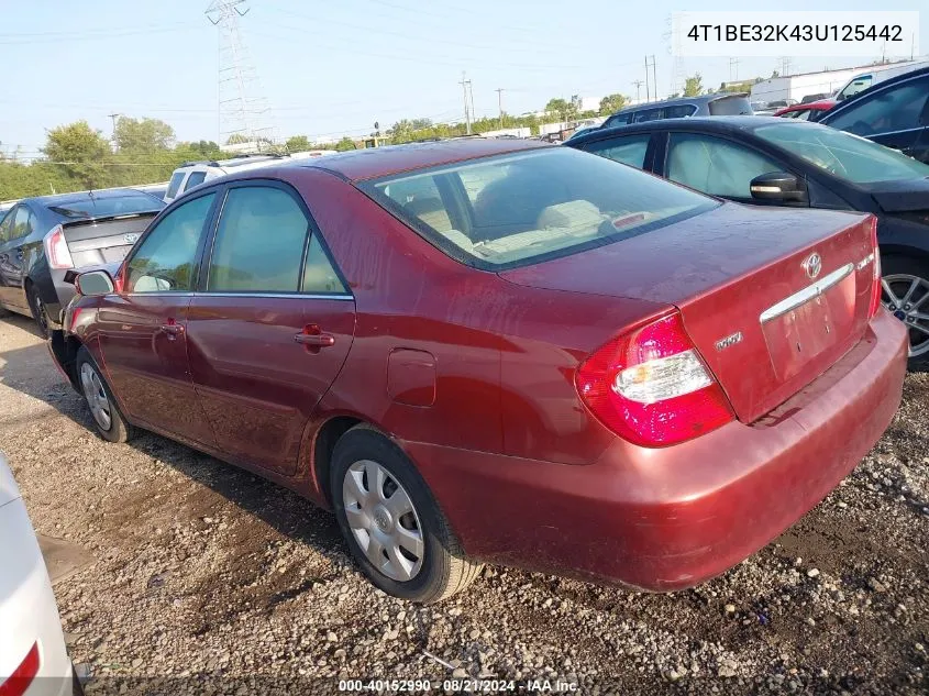 2003 Toyota Camry Le VIN: 4T1BE32K43U125442 Lot: 40152990