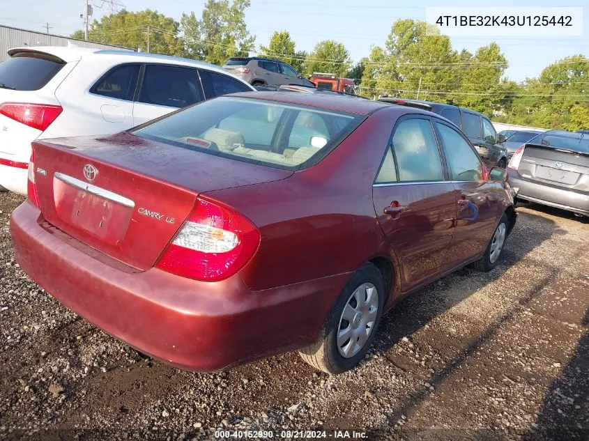 2003 Toyota Camry Le VIN: 4T1BE32K43U125442 Lot: 40152990