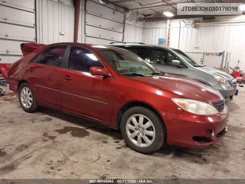 2003 Toyota Camry Xle VIN: JTDBE32K030178098 Lot: 40158065