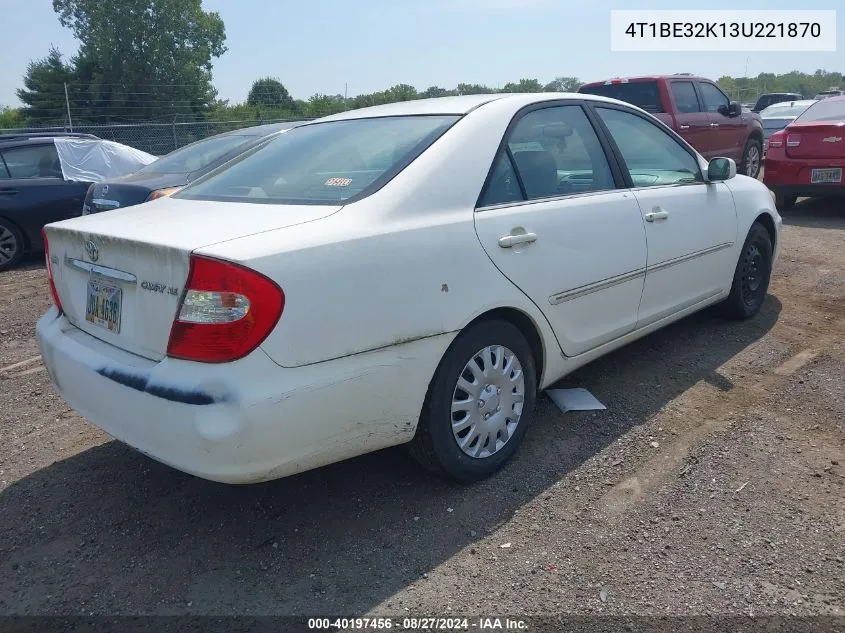 2003 Toyota Camry Xle VIN: 4T1BE32K13U221870 Lot: 40197456