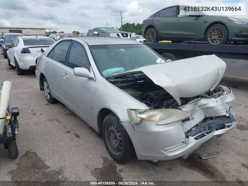 2003 Toyota Camry Le VIN: 4T1BE32K43U139664 Lot: 40198850