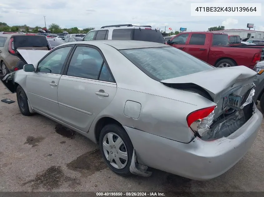 2003 Toyota Camry Le VIN: 4T1BE32K43U139664 Lot: 40198850