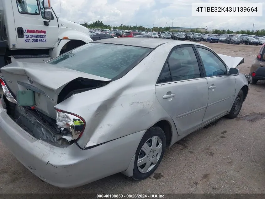 2003 Toyota Camry Le VIN: 4T1BE32K43U139664 Lot: 40198850