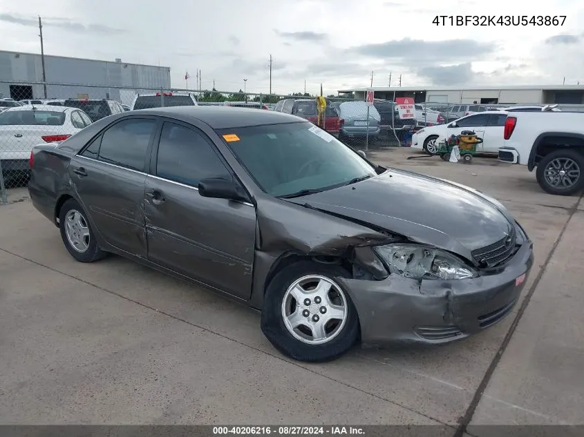 2003 Toyota Camry Le V6 VIN: 4T1BF32K43U543867 Lot: 40206216