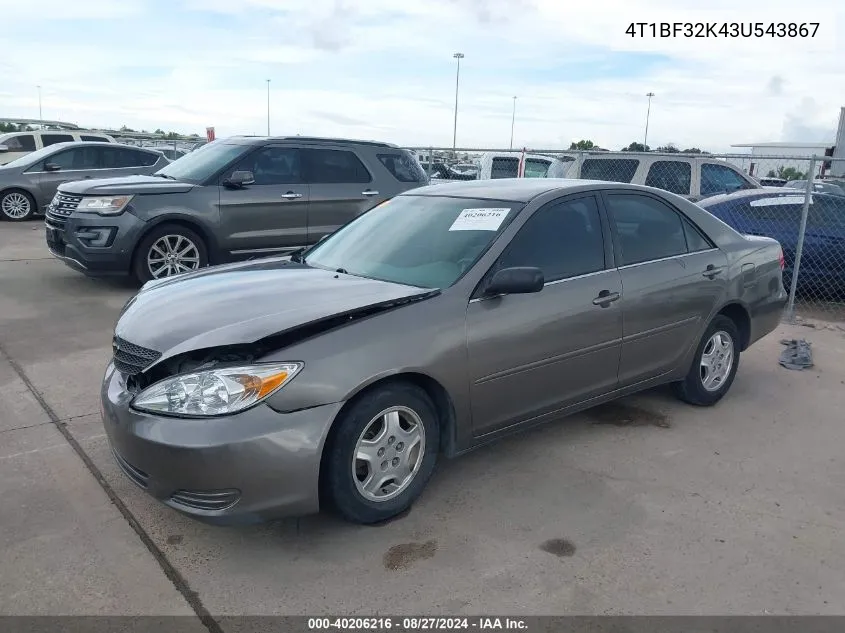 2003 Toyota Camry Le V6 VIN: 4T1BF32K43U543867 Lot: 40206216