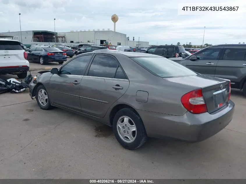 2003 Toyota Camry Le V6 VIN: 4T1BF32K43U543867 Lot: 40206216