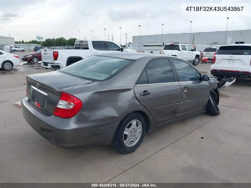 2003 Toyota Camry Le V6 VIN: 4T1BF32K43U543867 Lot: 40206216