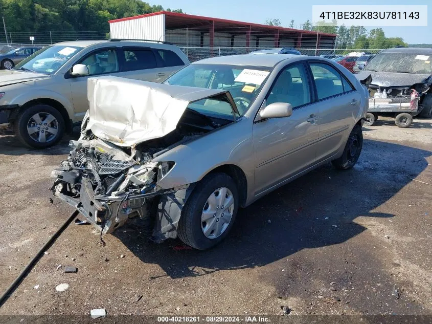 2003 Toyota Camry Le VIN: 4T1BE32K83U781143 Lot: 40218261