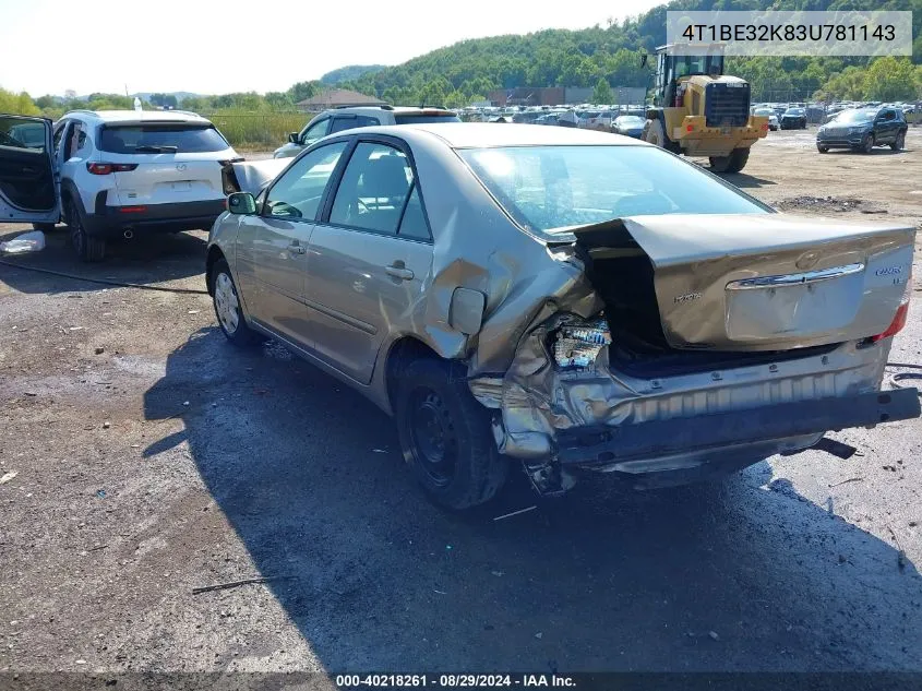 2003 Toyota Camry Le VIN: 4T1BE32K83U781143 Lot: 40218261