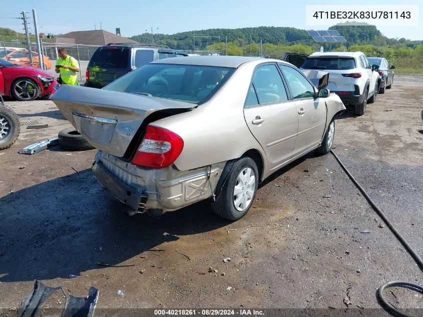 2003 Toyota Camry Le VIN: 4T1BE32K83U781143 Lot: 40218261