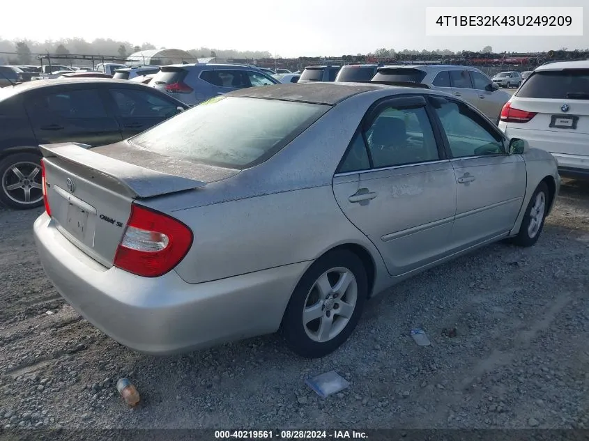 2003 Toyota Camry Se VIN: 4T1BE32K43U249209 Lot: 40219561