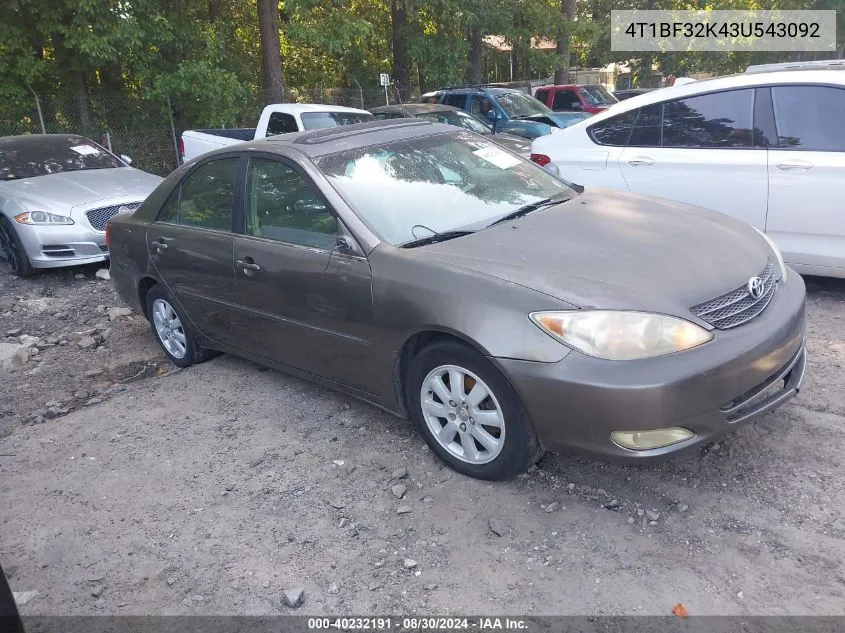 2003 Toyota Camry Xle V6 VIN: 4T1BF32K43U543092 Lot: 40232191