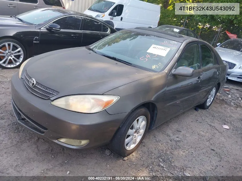 2003 Toyota Camry Xle V6 VIN: 4T1BF32K43U543092 Lot: 40232191