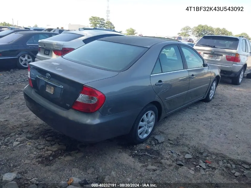 2003 Toyota Camry Xle V6 VIN: 4T1BF32K43U543092 Lot: 40232191