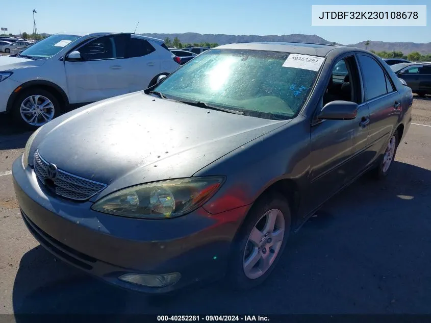 2003 Toyota Camry Se V6 VIN: JTDBF32K230108678 Lot: 40252281