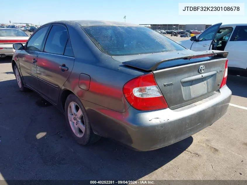 2003 Toyota Camry Se V6 VIN: JTDBF32K230108678 Lot: 40252281