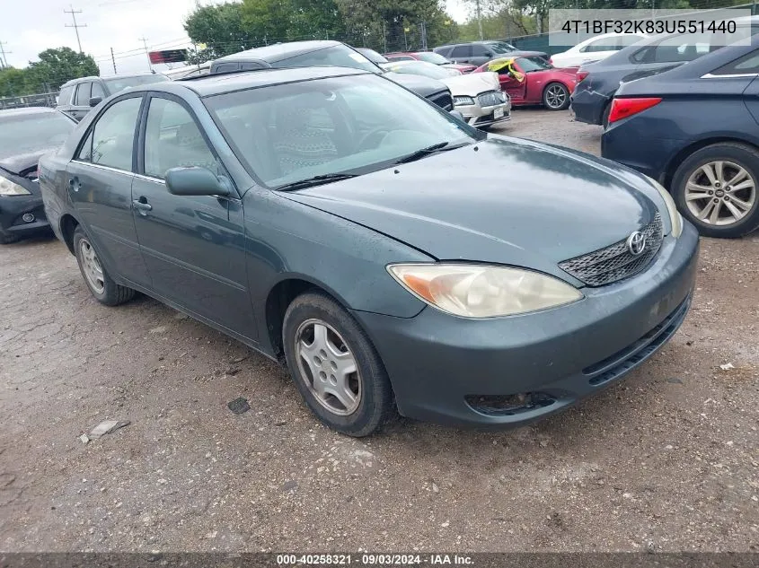 2003 Toyota Camry Le VIN: 4T1BF32K83U551440 Lot: 40258321