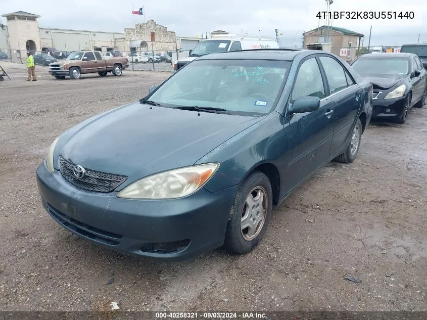 2003 Toyota Camry Le VIN: 4T1BF32K83U551440 Lot: 40258321