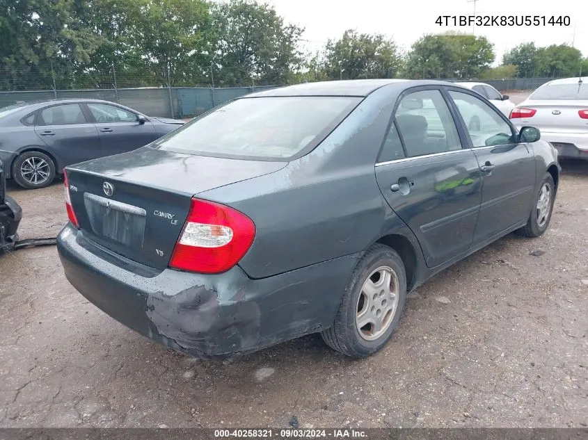 2003 Toyota Camry Le VIN: 4T1BF32K83U551440 Lot: 40258321