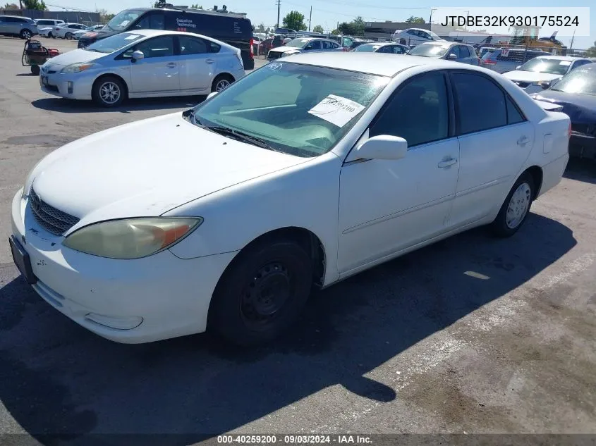 2003 Toyota Camry Le VIN: JTDBE32K930175524 Lot: 40259200