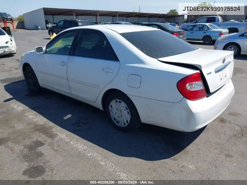 2003 Toyota Camry Le VIN: JTDBE32K930175524 Lot: 40259200