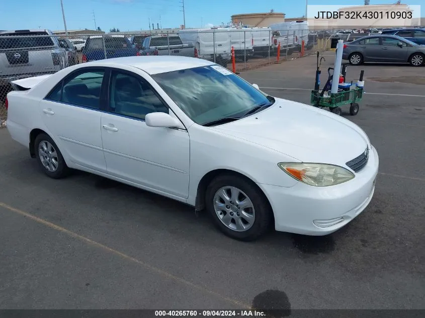 2003 Toyota Camry Le V6/Se V6/Xle V6 VIN: JTDBF32K430110903 Lot: 40265760