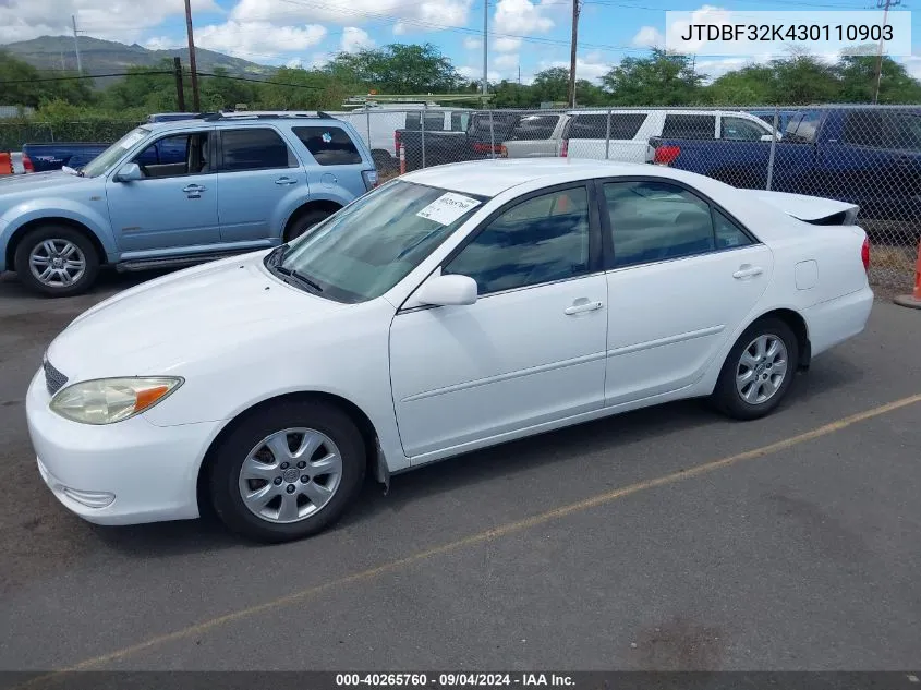 2003 Toyota Camry Le V6/Se V6/Xle V6 VIN: JTDBF32K430110903 Lot: 40265760