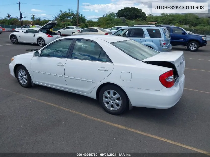 2003 Toyota Camry Le V6/Se V6/Xle V6 VIN: JTDBF32K430110903 Lot: 40265760