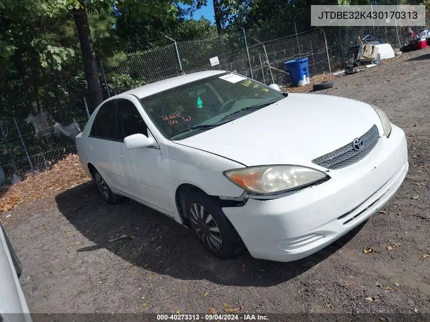 2003 Toyota Camry Le VIN: JTDBE32K430170313 Lot: 40273313