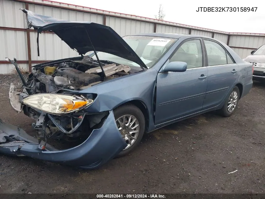 2003 Toyota Camry Le/Se/Xle VIN: JTDBE32K730158947 Lot: 40282841