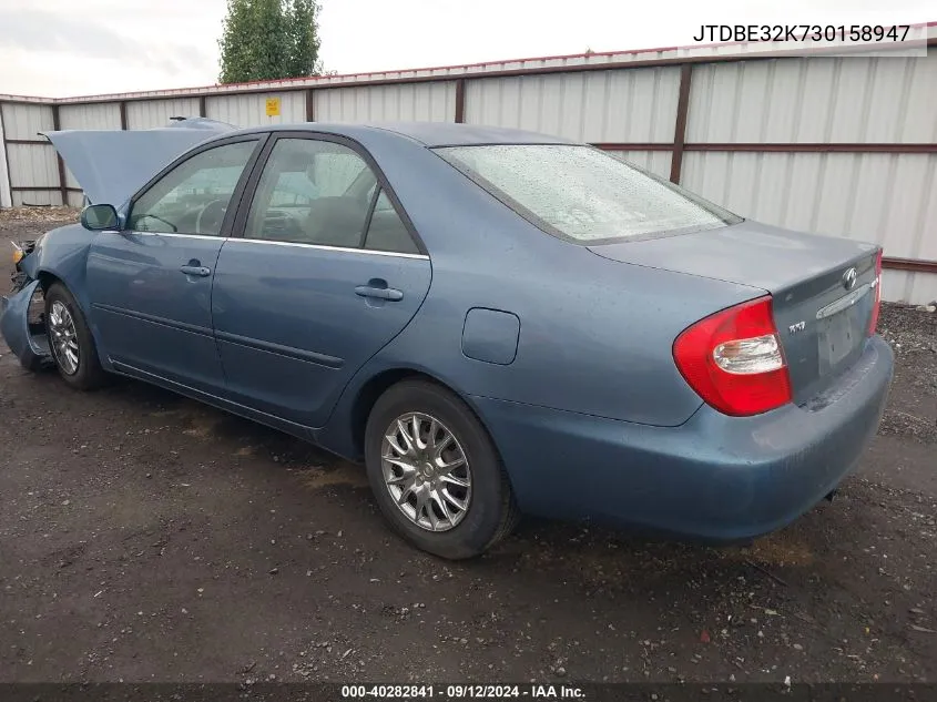 2003 Toyota Camry Le/Se/Xle VIN: JTDBE32K730158947 Lot: 40282841