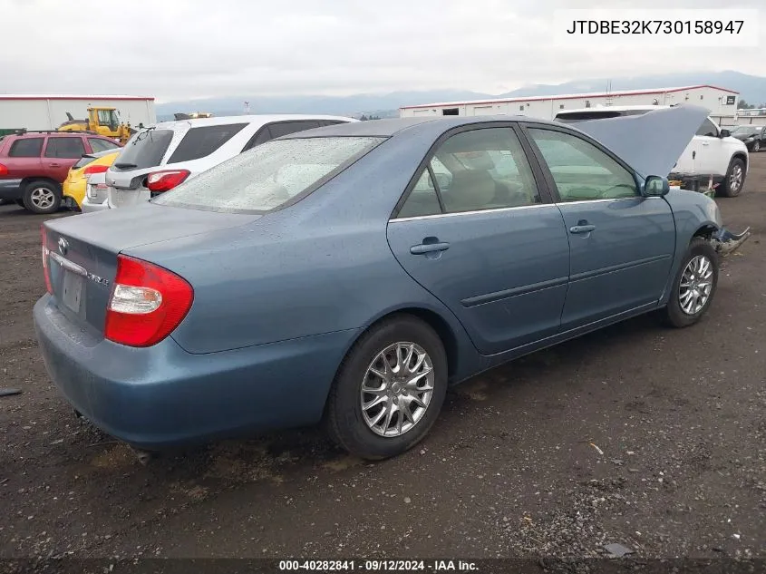 2003 Toyota Camry Le/Se/Xle VIN: JTDBE32K730158947 Lot: 40282841