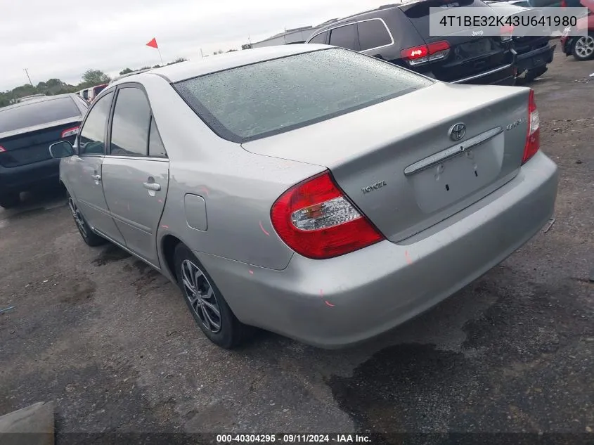 2003 Toyota Camry Le/Xle/Se VIN: 4T1BE32K43U641980 Lot: 40304295